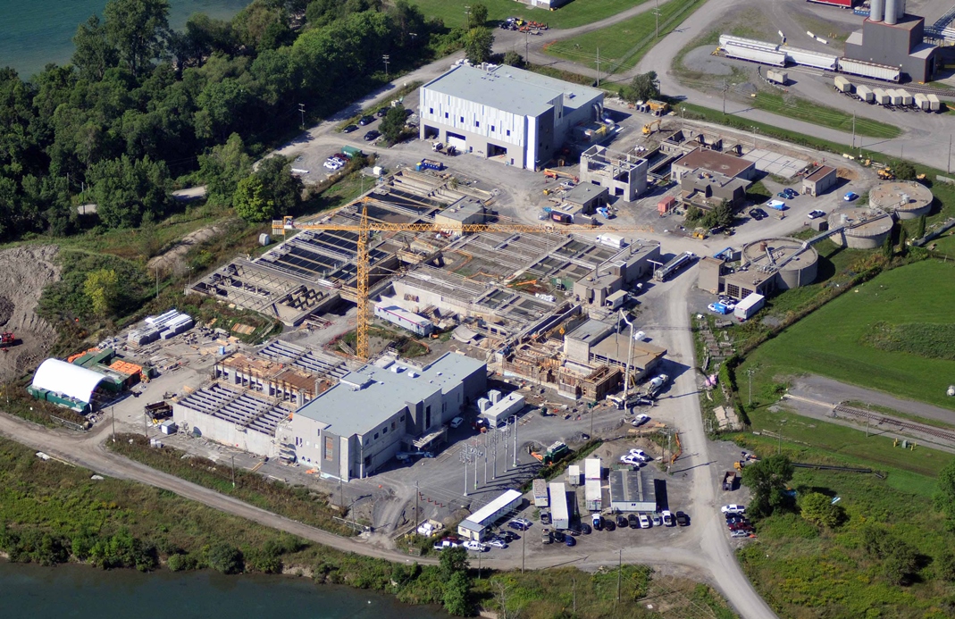 An arial view of the Cataraqui Bay Wastewater Treatment Facility, taken in 2018