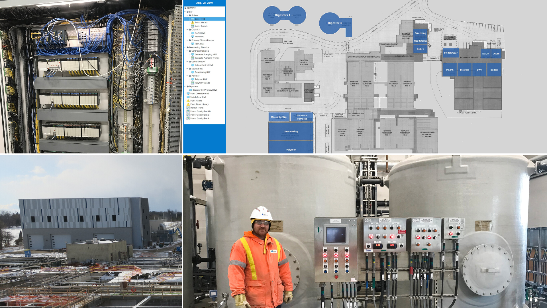 A collage of images showing progress at the Cataraqui Bay Wastewater Treatment Plant 