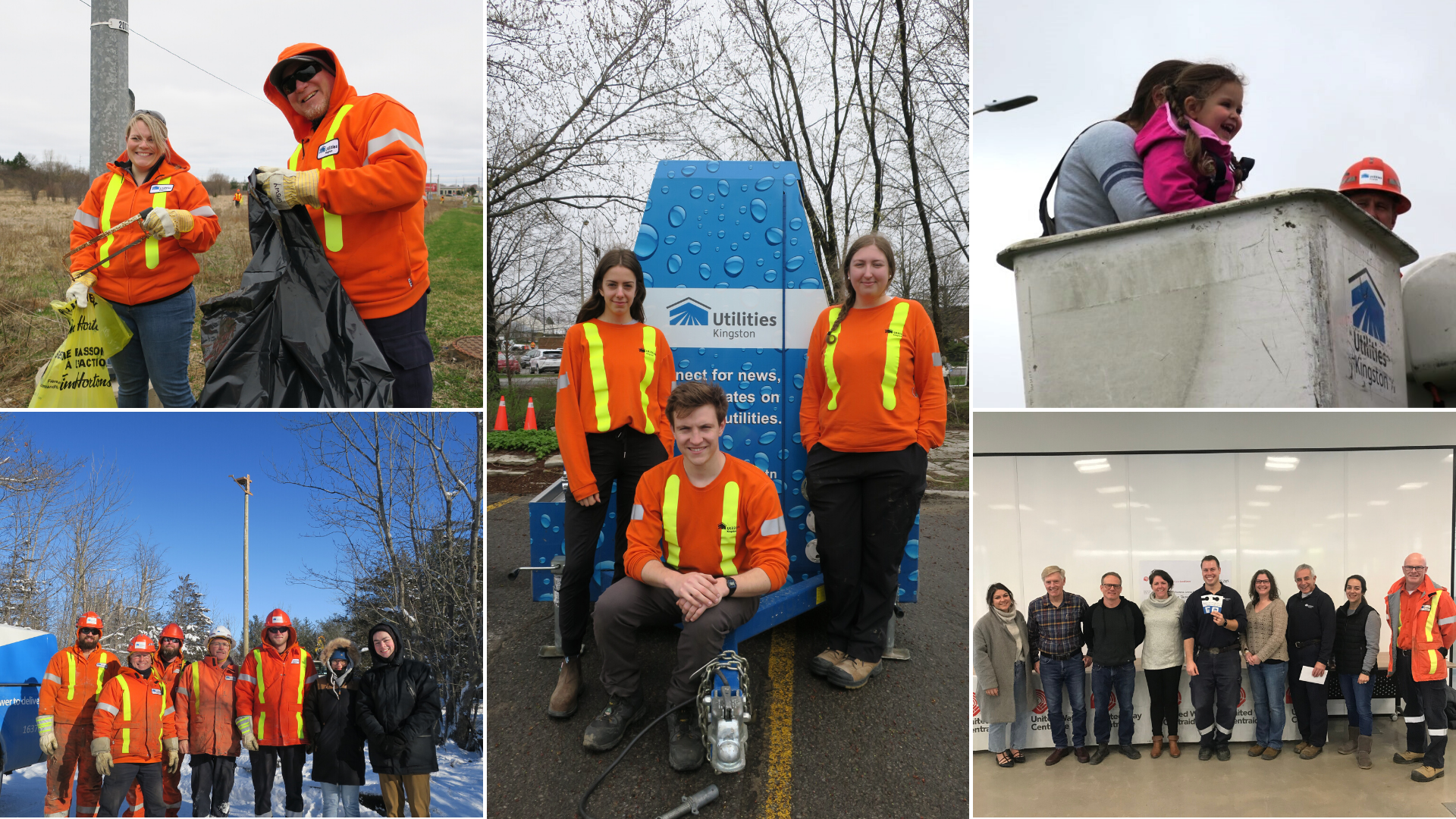 A collage of photos showing employees in the community