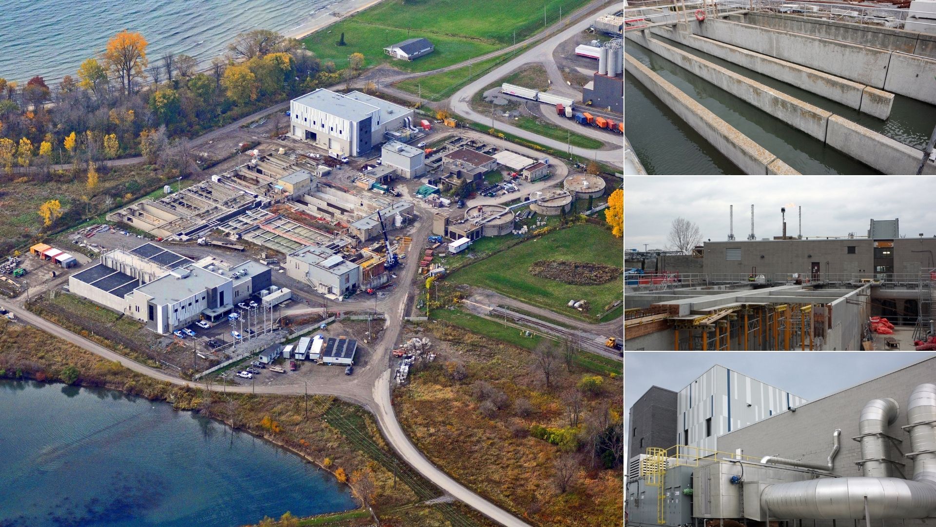 Cataraqui Bay Wastewater Treatment Plant - a collage of images showing progress.