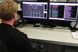 An operator views a computer screen